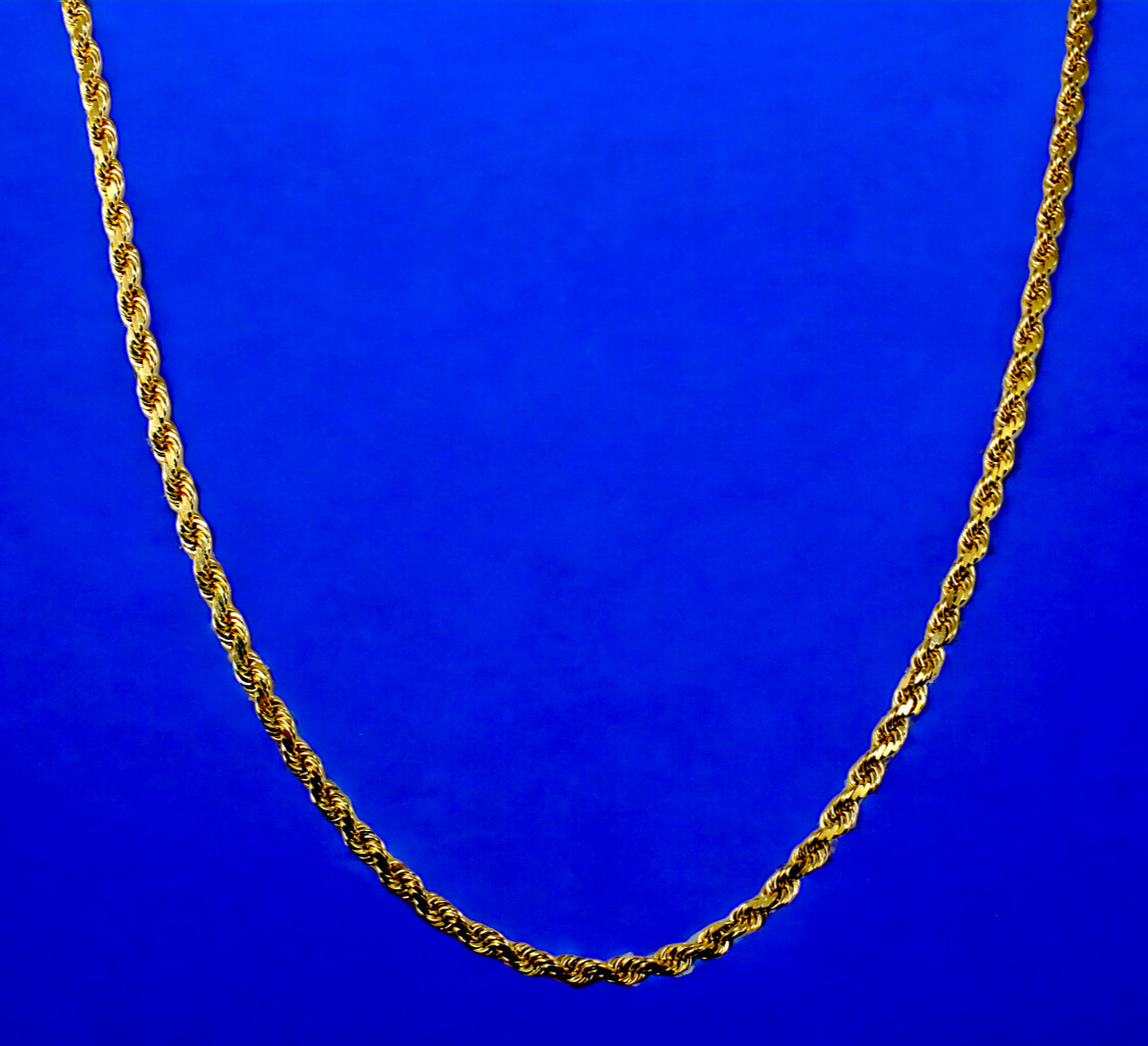 18K Yellow Gold SOLID Rope Chain Necklace Bracelet D/C Real Gold 2mm-6mm 7″-30″