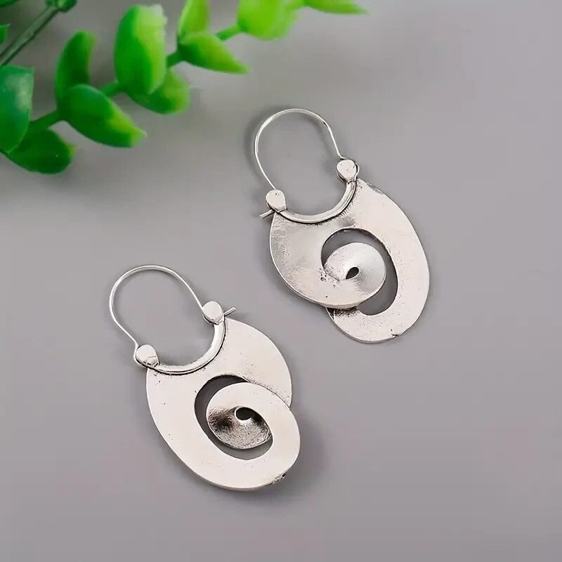Irregular Spiral Dangle Earrings Retro Men Women Style Alloy Silver Plated Gift