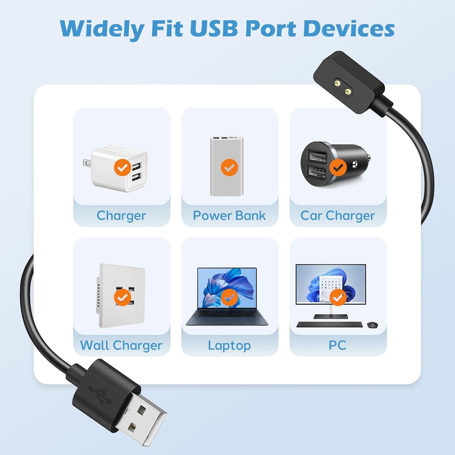 2 Pack Charger Cable Compatible with Smart Band 10/9/8 – Magnetic USB Charging D