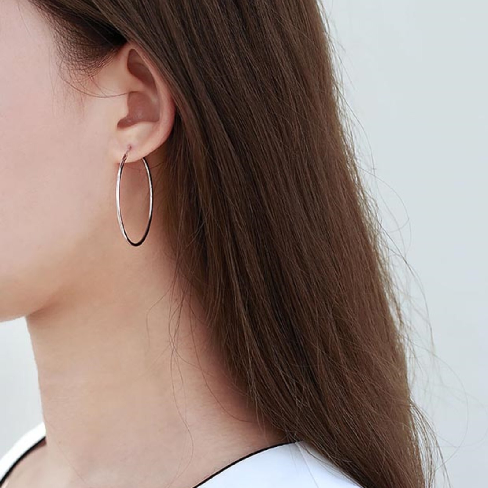Sterling Silver Hinged Plain Hoop Sleep Earrings 40mm 50mm