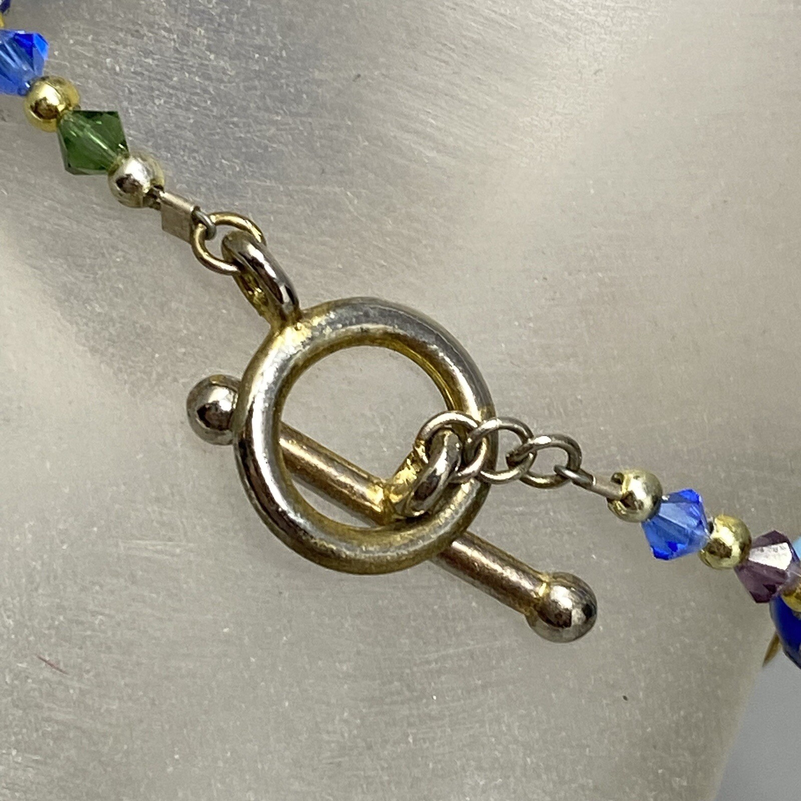 Cloisonne Enamel Bracelet Multicolor Star Shape Pattern Bead Station Crystal 6.7
