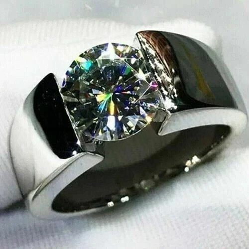 2Ct Round Cut Lab-Created Diamond Men’s Engagement Ring 14K White Gold Finish