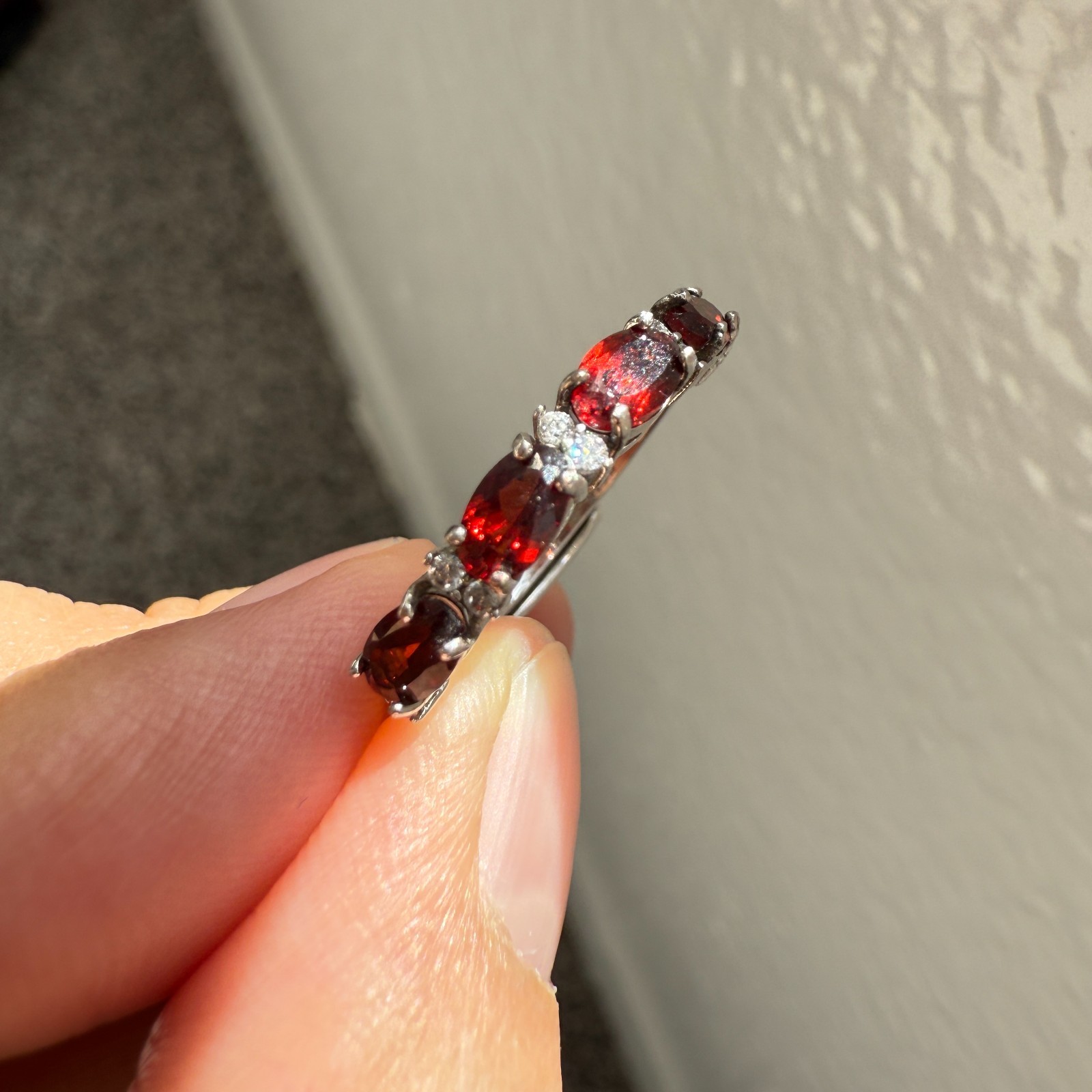 925 Sterling Silver Ring 5x3mm Natural Rhodolite Garnet Gemstone Zircon Beaded