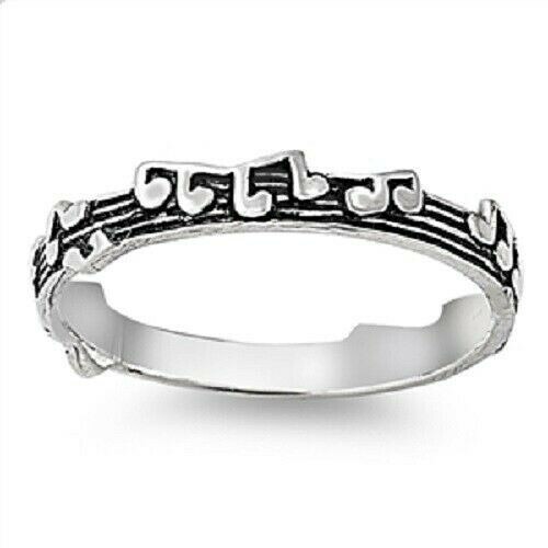 Sterling Silver 4 mm Wide Musical Notes Band Ring – Free Gift Packaging
