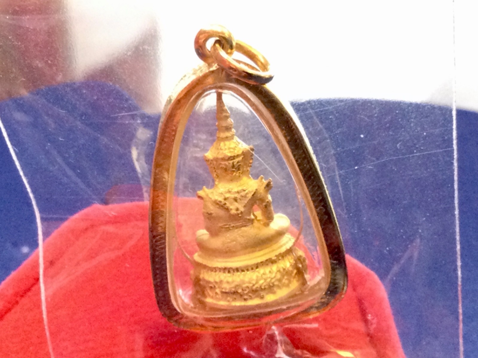 18K Gold Frame Pendent Emerald Buddha Gold Pendent Thailand Amulet Man Women