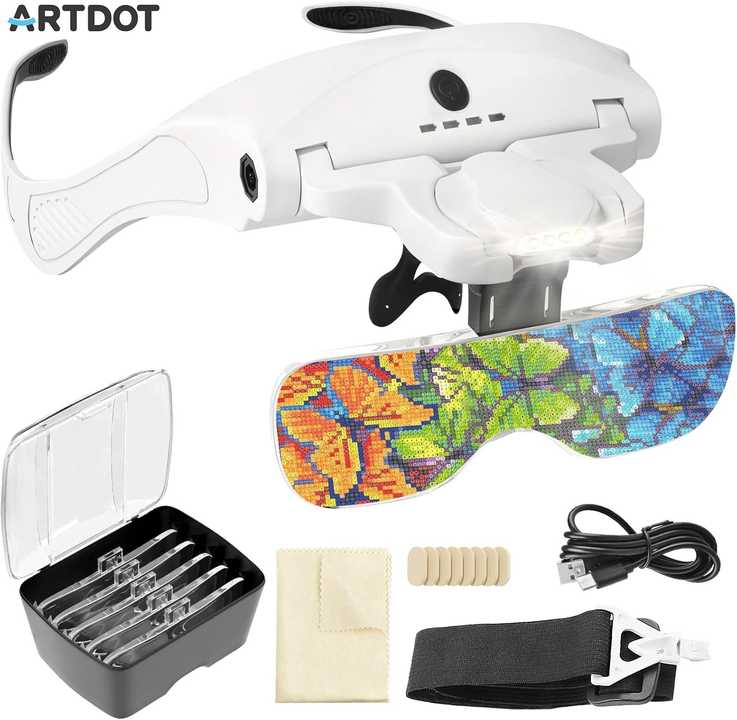 ARTDOT Magnifying Glass Headband Headset Magnifier with Lamp Light Jeweler Loupe