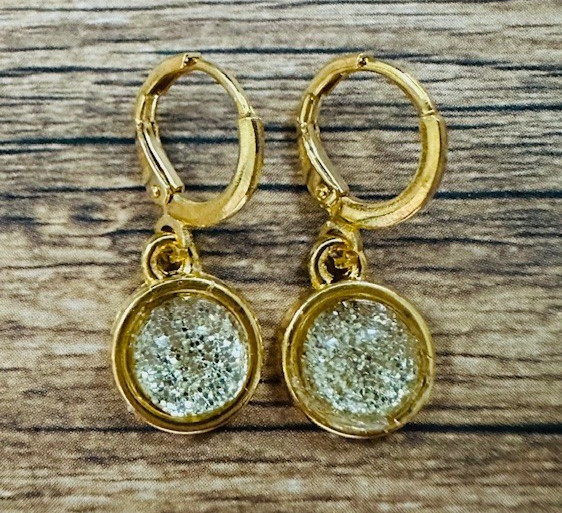 Huggie Hoop Nickel Free Lead Free Leverback Gold Glitter Earrings RTS