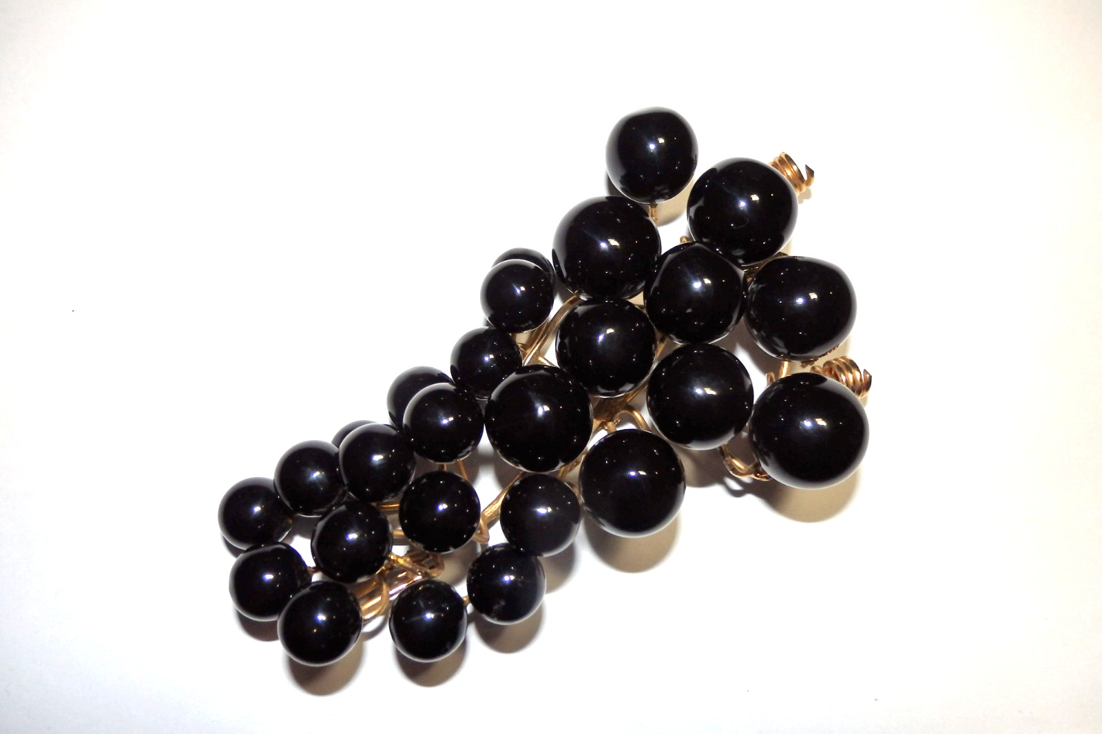 BIG Gianfranco Ferre Couture Gold Gilt & Black Acrylic Current/GrapeVine Brooch