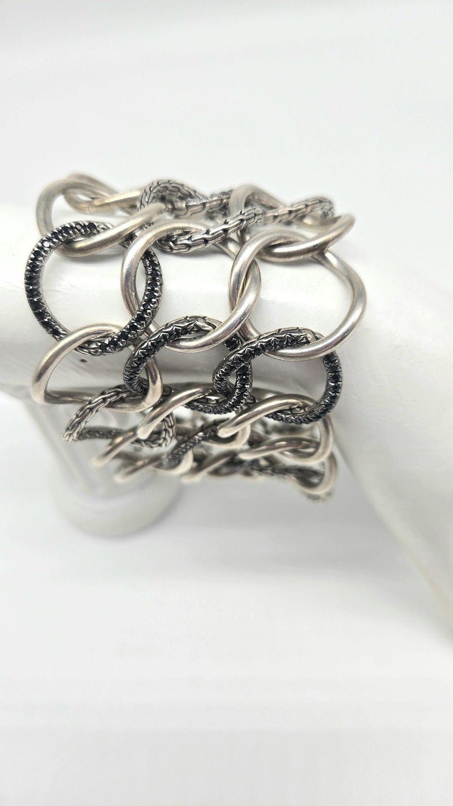 John Hardy Sapphire Link Bracelet Sterling Silver 2.34ctw 114g Wide Statement