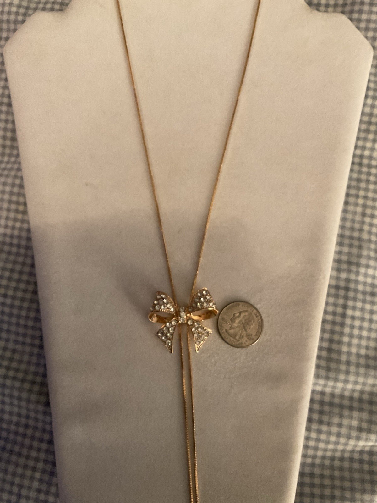 Unique Gold With Crystal Sliding Bow Long Necklace 16- 30 Inches New