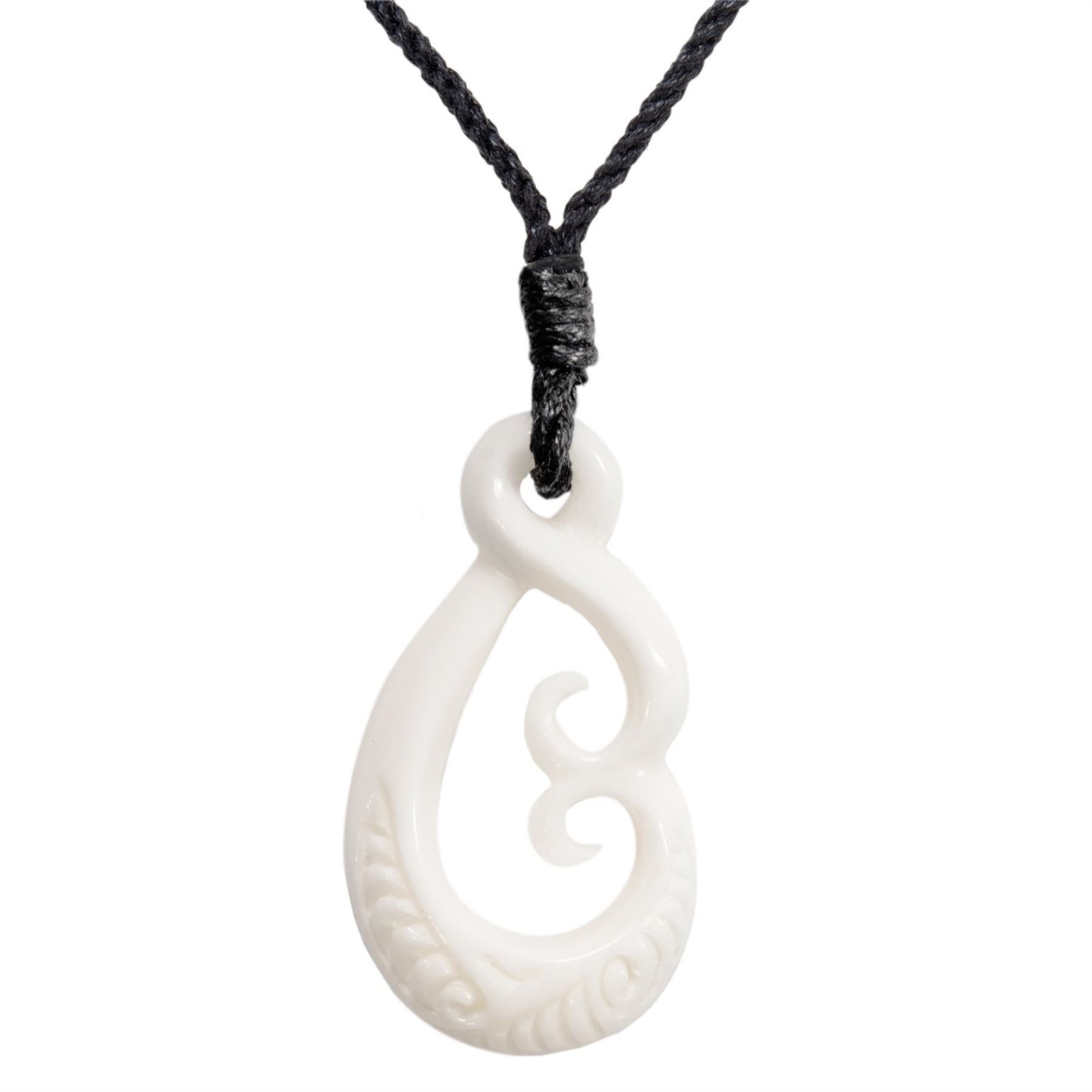 81stgeneration Bovine Bone Pendant Maori Pikorua Double Koru Cord Necklace