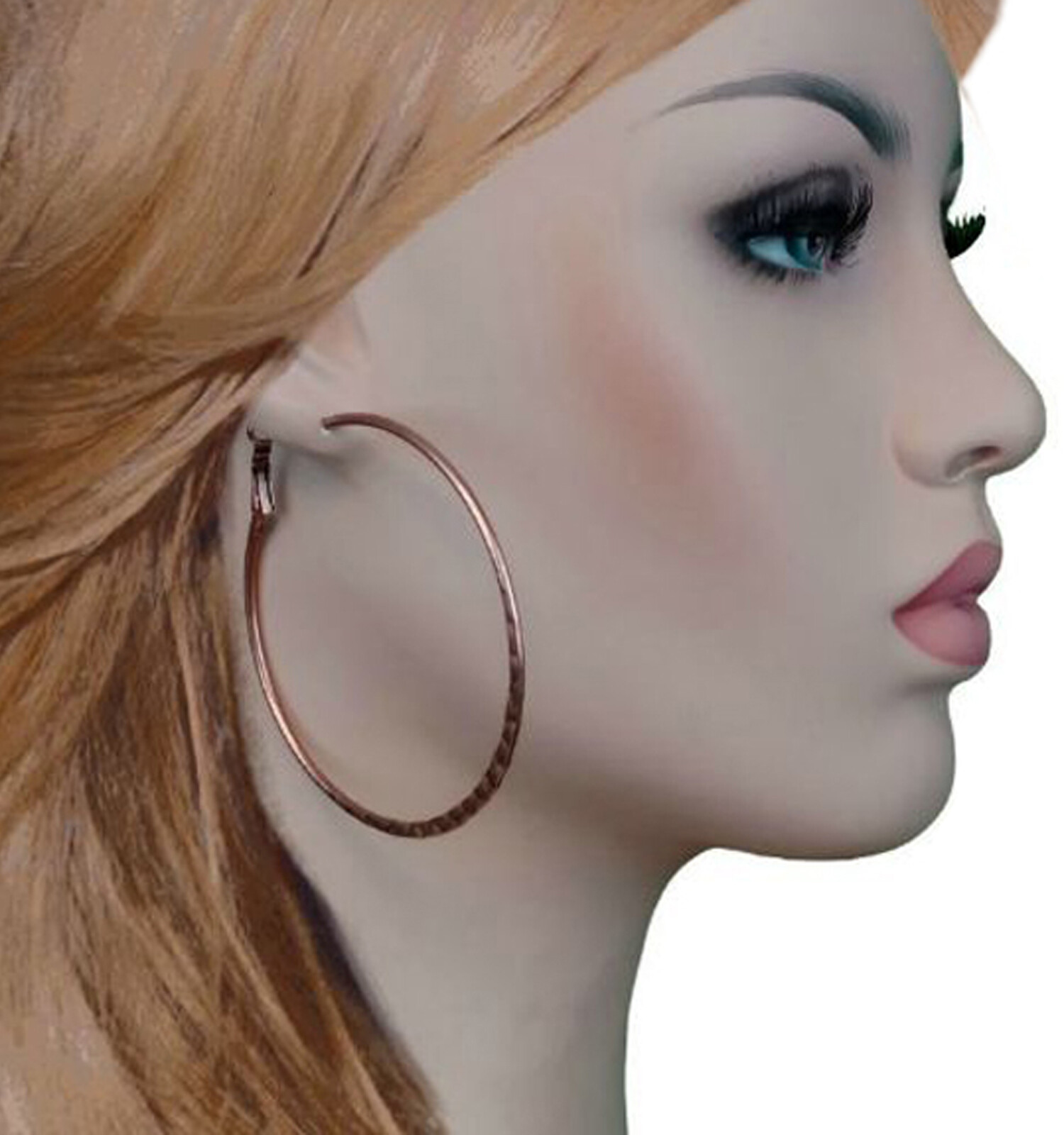 Ky & Co USA Made Large Hoop Earrings Pierced Hammered Texture 2 3/4″ – Copper Ox
