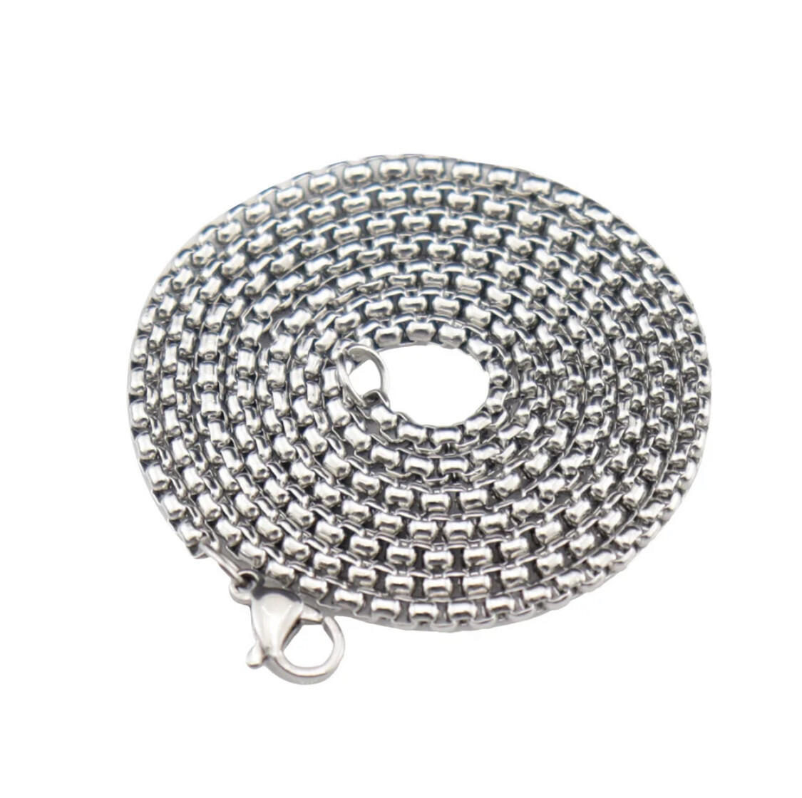 Round Box Chain Necklace Stainless Steel Cuban Men Women 18-24 inches, 2/3/4mm