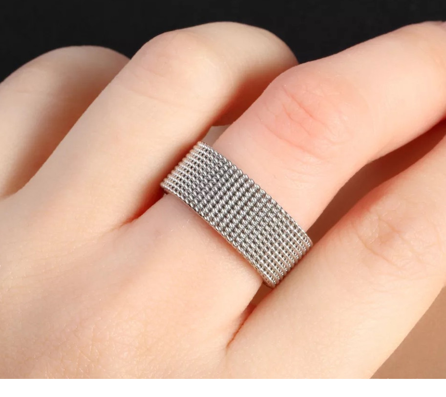 Genuine 925 Sterling Silver Hallmarked Mesh Band Ring with 925 stamp, size 3 -11