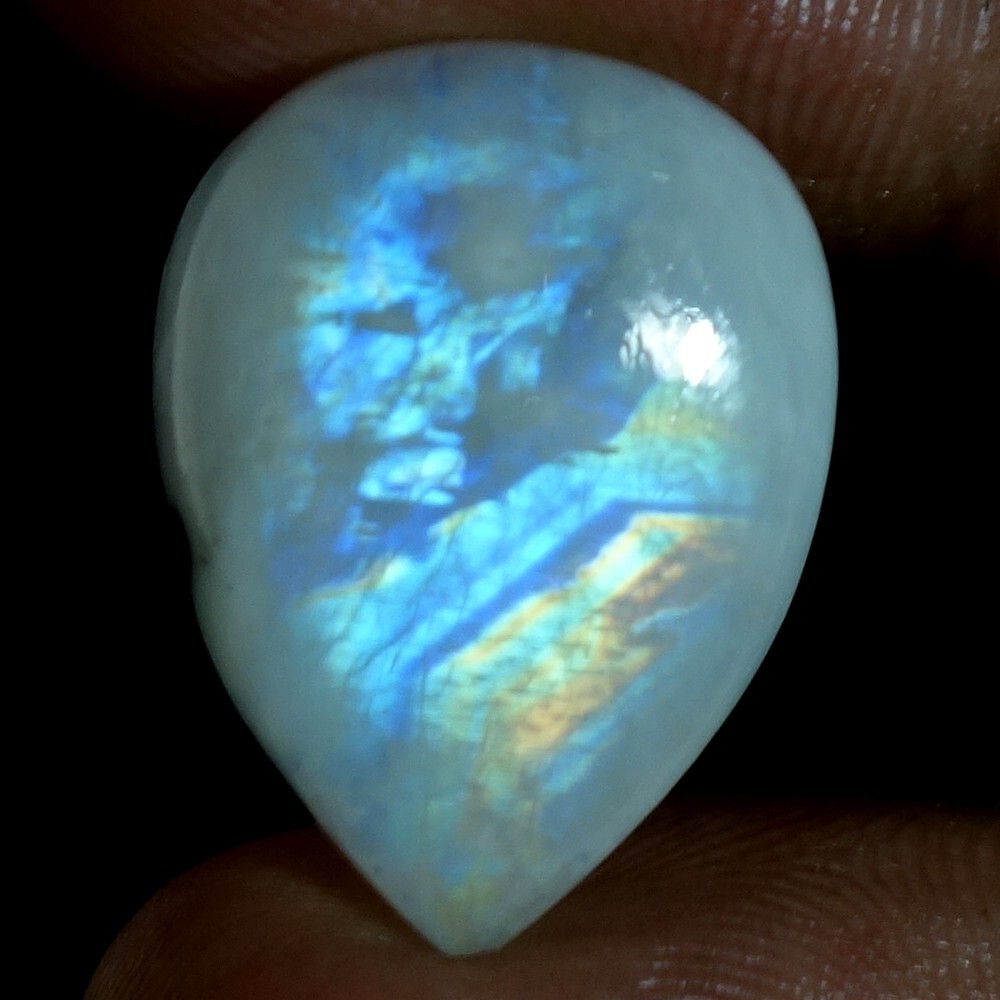 17.95 ct Jumbo Play Of Color Facet Rainbow Moonstone Pear Cabochon Loose Gem