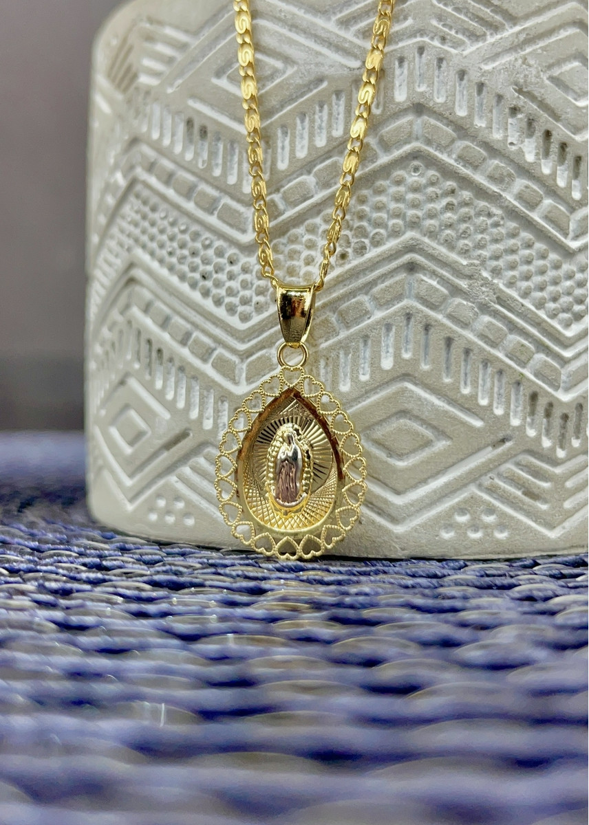 Virgencita de Guadalupe Necklace TearDrop 1st Communion Bapstism Gifts 20″ Snail