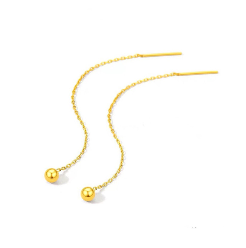 Minimalism Gold Threader Tassel Earrings Stainless Steel Tiny Ball 2″ Chain PE9