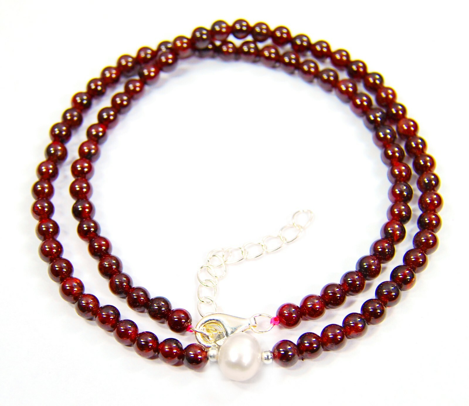 Gemstone necklace garnet 925 silver faceted ball shape ø5 mm with freshwater pearl