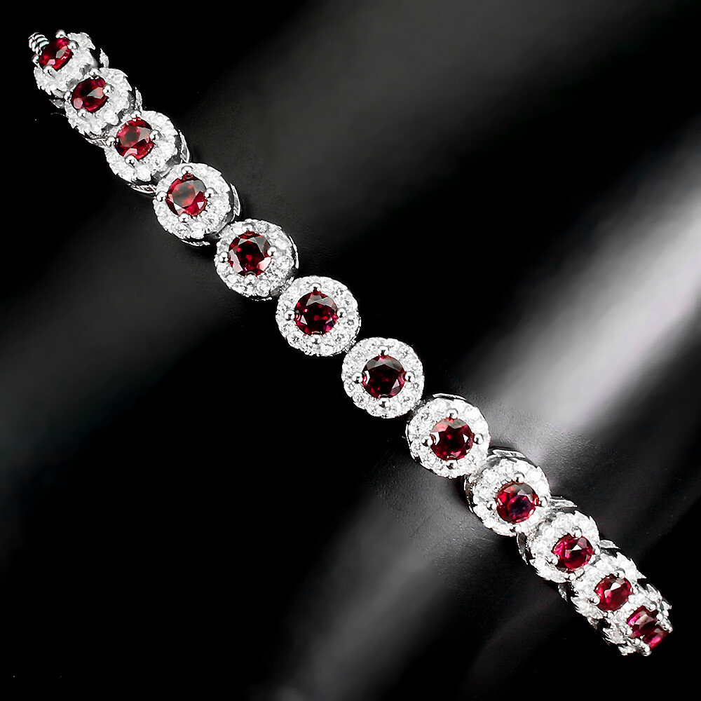 925 Sterling Silver Bracelet Round Rhodolite 3mm Gemstone Jewelry 9.5inch