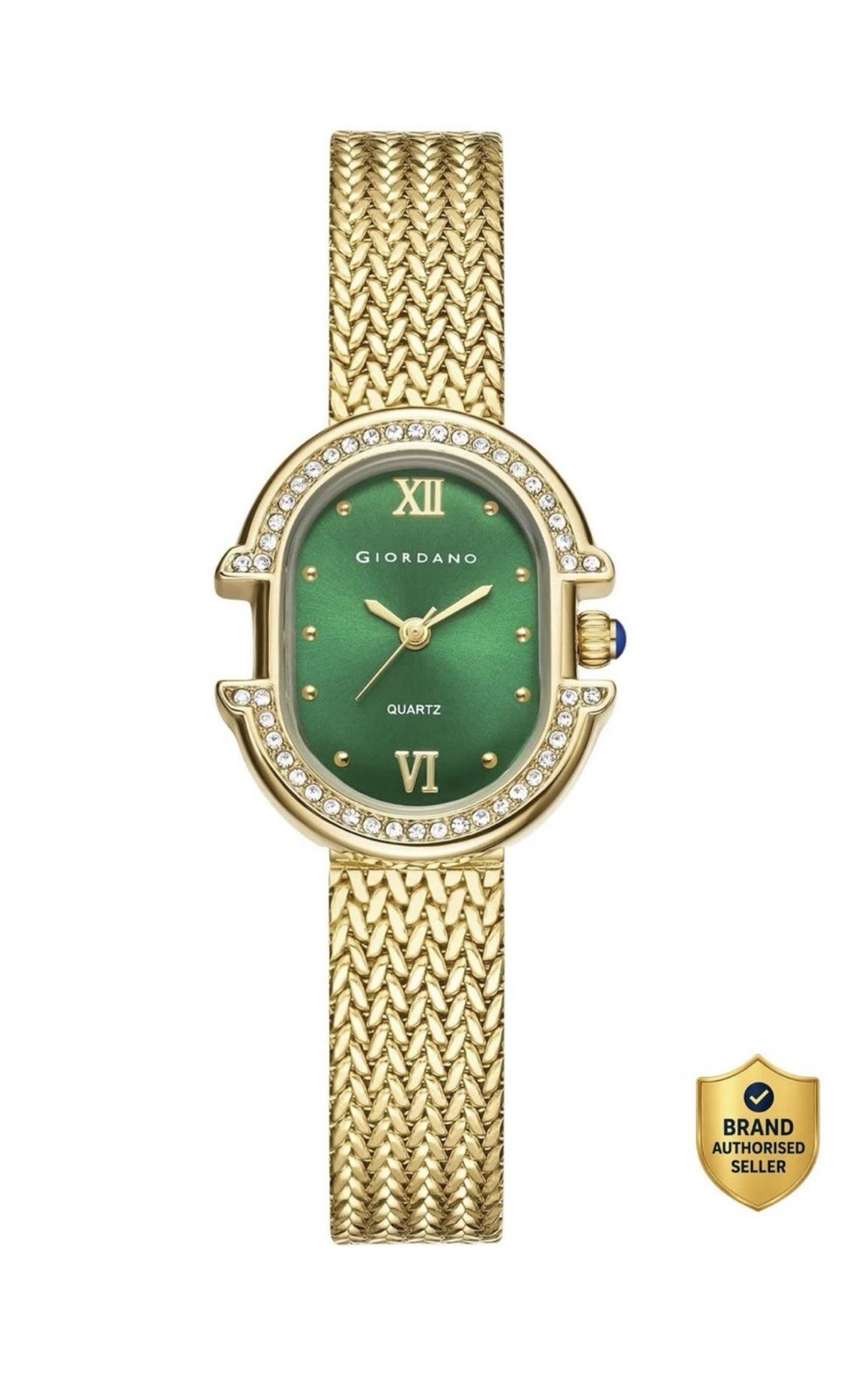 Giordano Women’s Green Dial Quartz Watch Gold Tone Crystal Bezel Stainless Steel