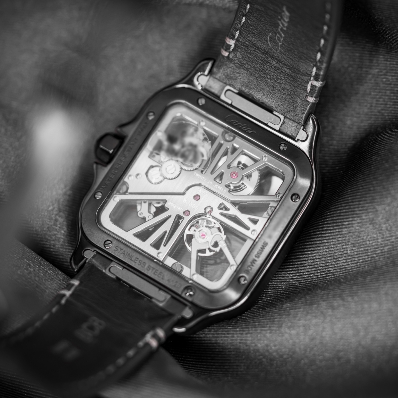 Cartier Santos WHSA0009 ADLC Coated Stainless Steel Excellent Condition B&P