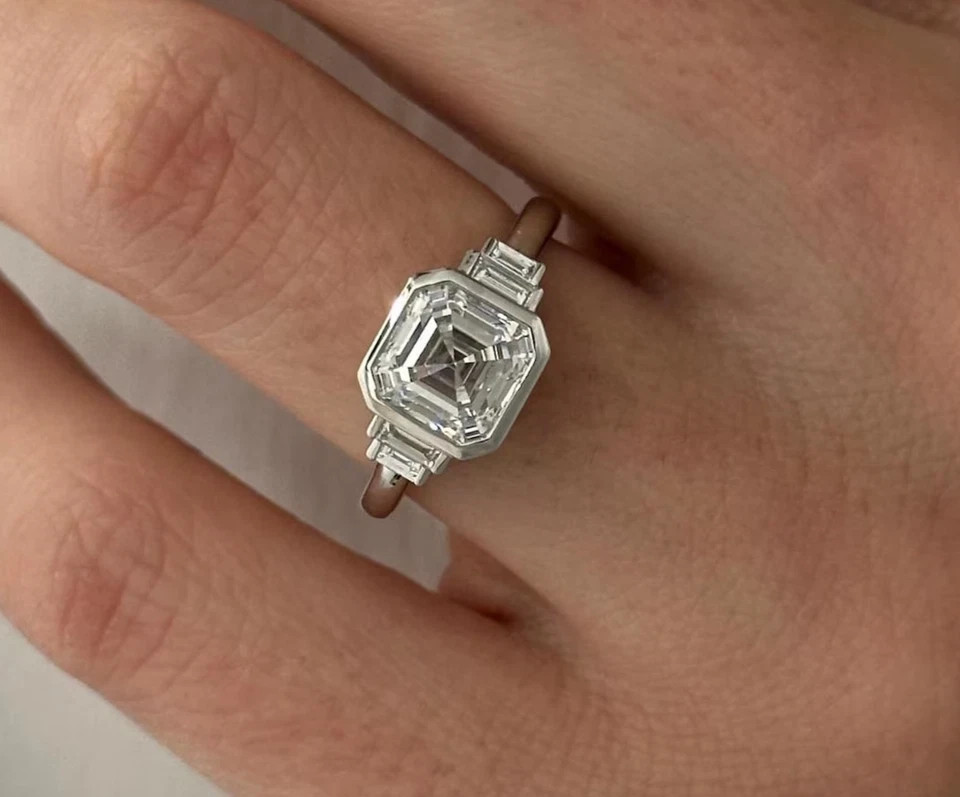 IGI 3.75 CT Asscher F-VS1 Lab Grown Diamond Women Engagement Ring 14k White Gold