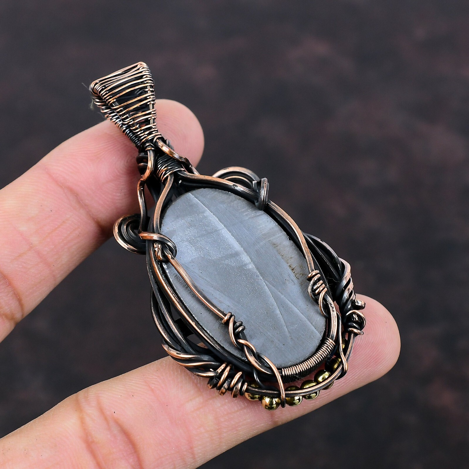 Women Day Gift Shungite Rough Jewelry Copper Mum Gift Wire Wrapped Pendant 2.76″