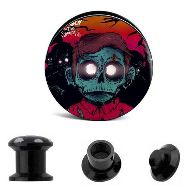 PAIR Zombie Boy Ear Gauges Ear Plugs Flesh Tunnel Acrylic SCREW 6g – 5/8″