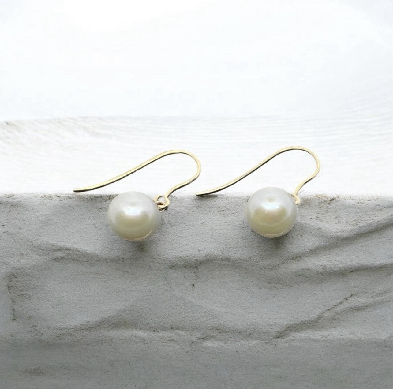 9ct Pearl Drop Earrings 8mm Genuine Cultured Freshwater Pearls 22mm Dangle Drop