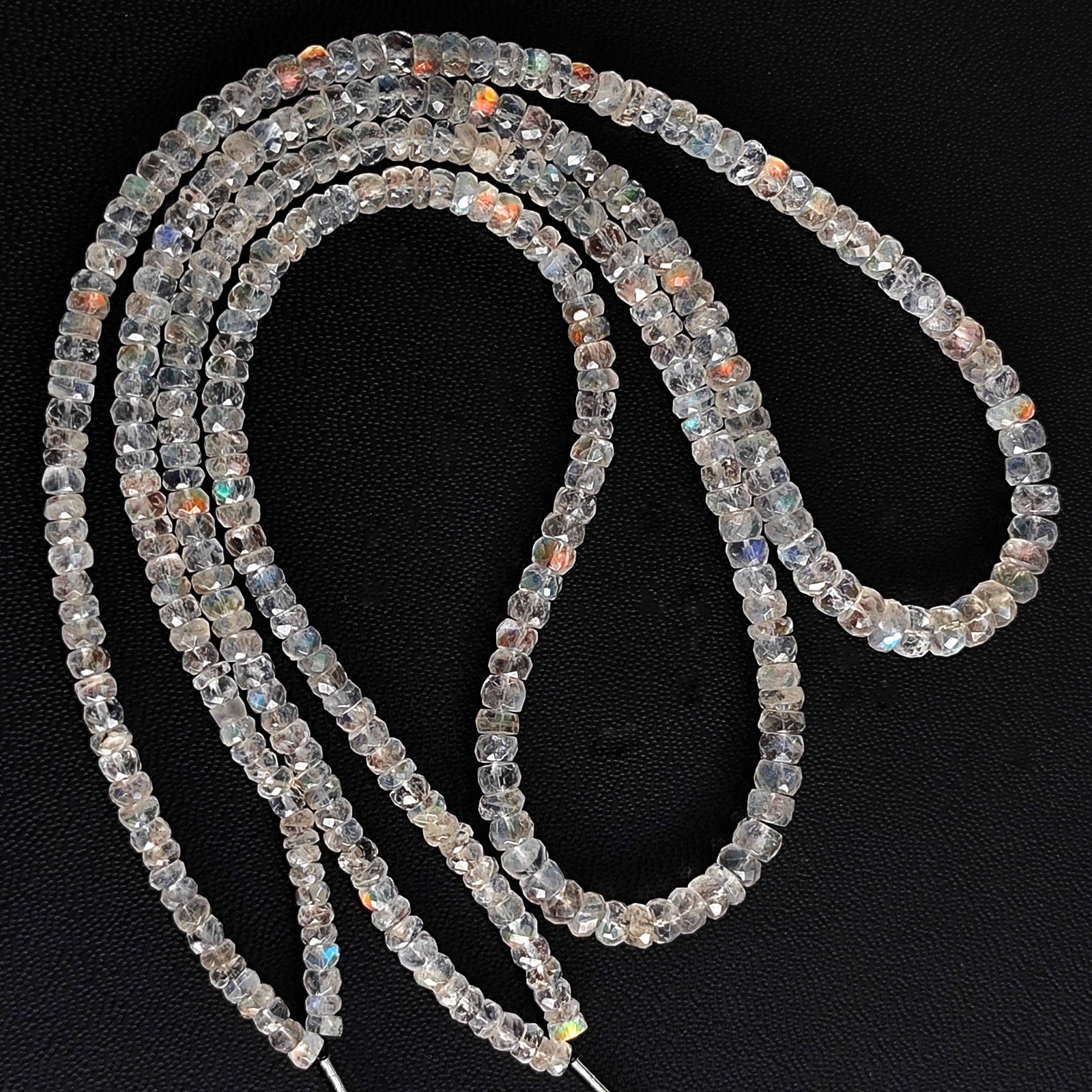Natural Golden Blue Fire Madagascar Moonstone 4-5.5mm Rondelle Beads Strand 17″