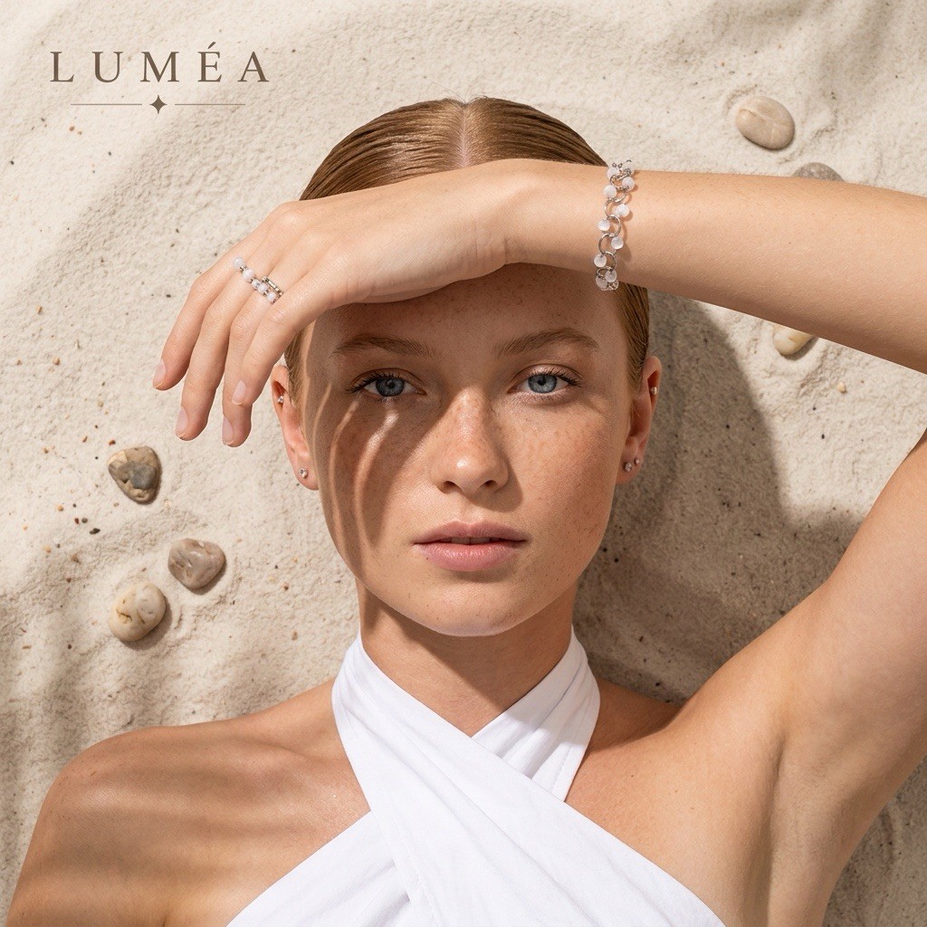 LUMÉA Handmade Cat Eye Glass Bead Bracelet – Moon Pearl White