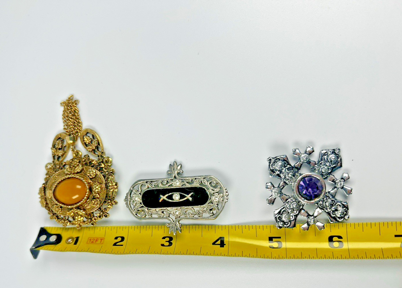 Lot Of 3 Victorian Revivial Brooches Jerusalemm Cross Mourning BroochAS-IS READ