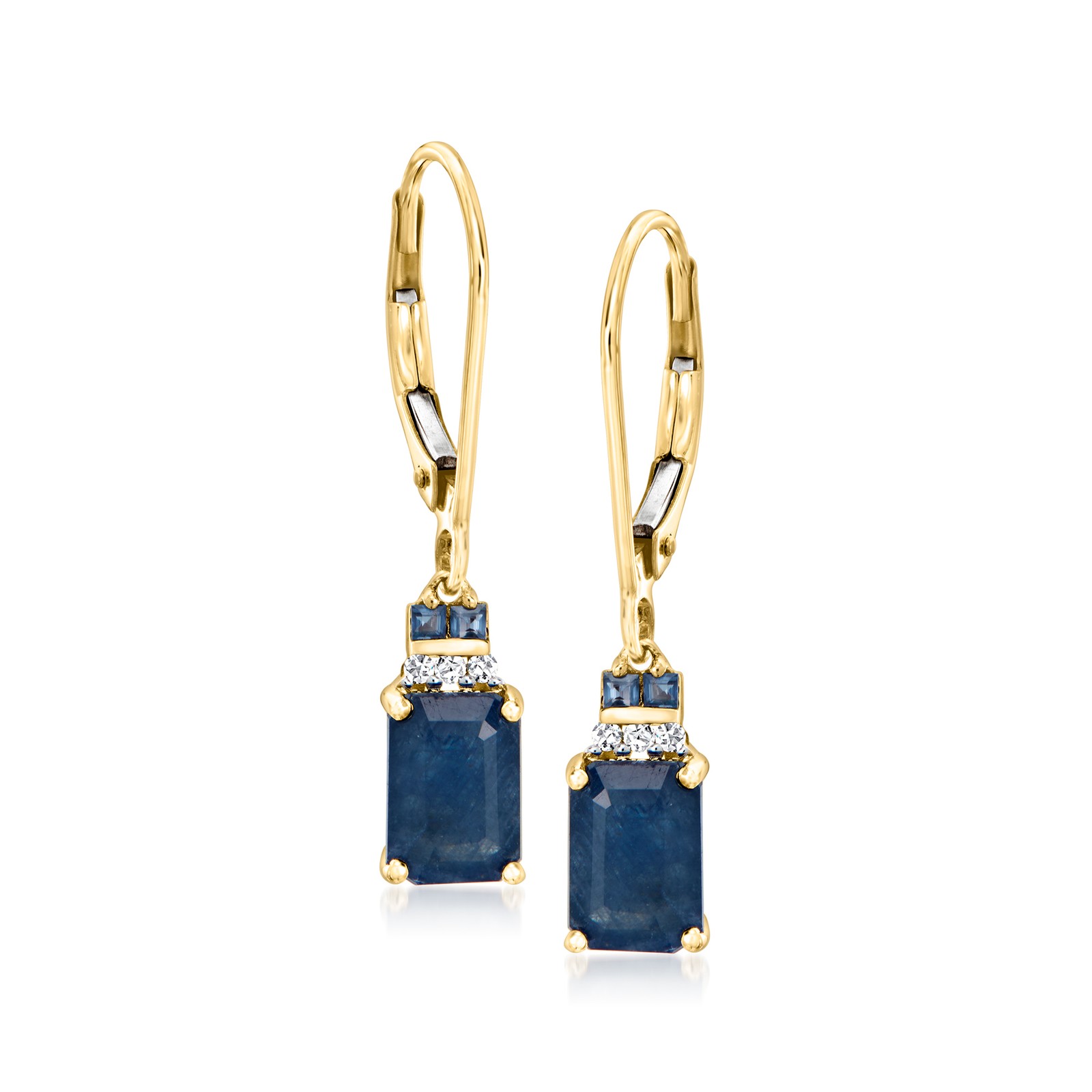 1.90 ct. t.w. Sapphire Drop Earrings with Diamonds in 14kt Yellow Gold