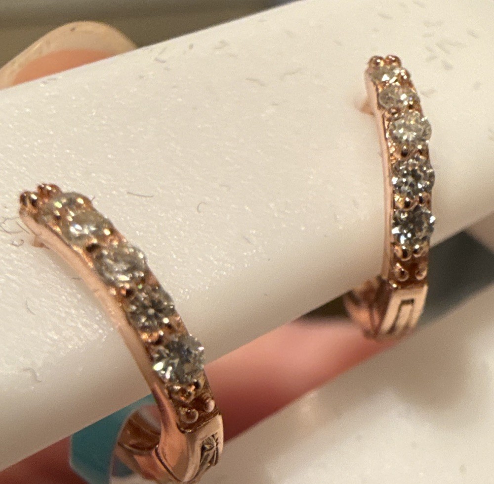 Rose Gold 925 STERLING SILVERT Pavé Moissanite Hinged Huggie Hoop .31 CTW VVSD
