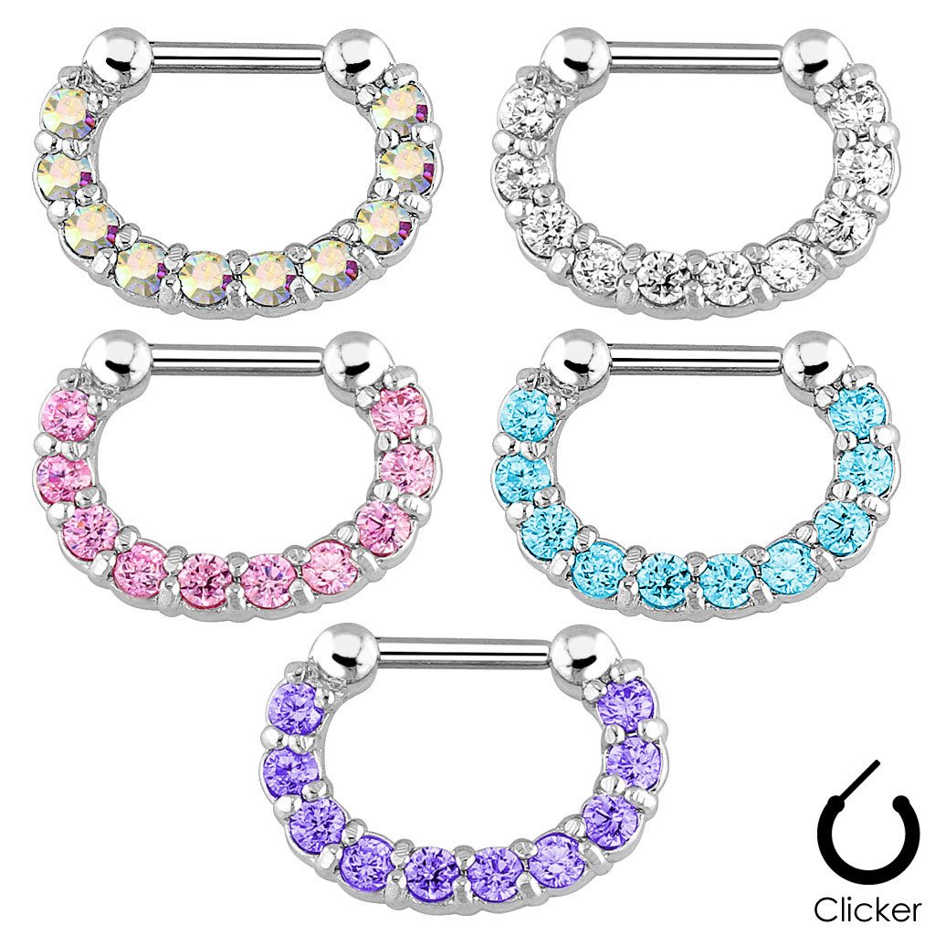 1pc Ten Gem Septum Clicker 316L Surgical Steel 16 gauge Nose Ring
