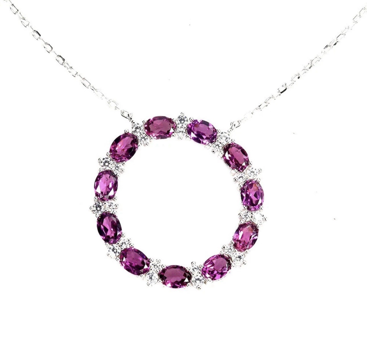 925 Sterling Silver Necklace Oval Rhodolite Garnet 4x3mm Gemstone Jewelry 18in