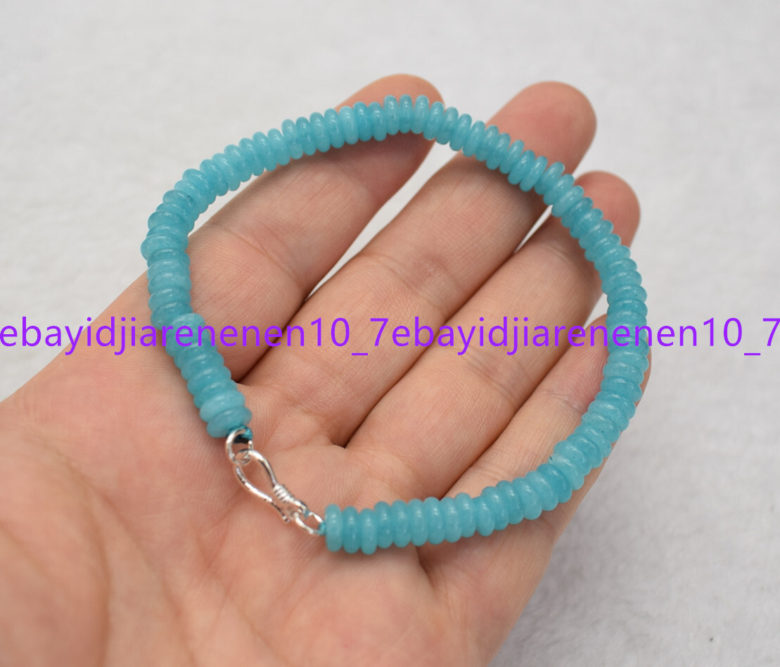Natural 3x8mm/4x10mm Blue Aquamarine Gemstone Abacus Beads Bracelets 7.5 in
