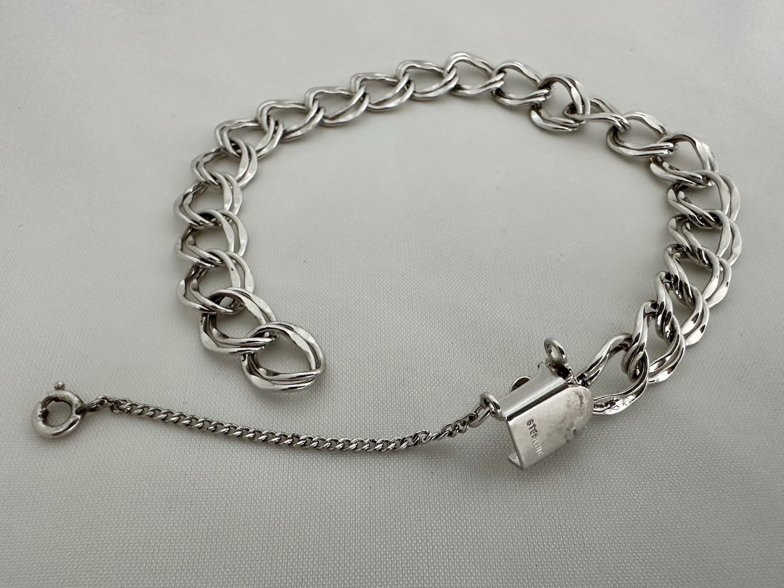 Sterling Silver Double Link Bracelet 11.3g 7.5” Safety Chain Marked STERLING