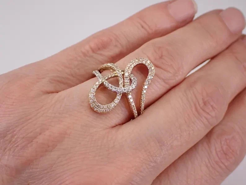1Ct Round Cut Moissanite Womens Love Knot Wedding Band 14K Tri Color Gold Plated
