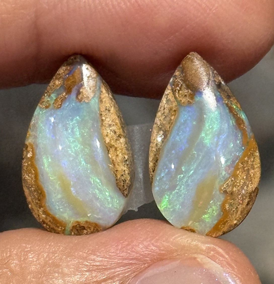 12.2ct 18×10.6×5.3mm Rare Pair Crystal Pipe Australian Boulder Opal Cabochon Gem