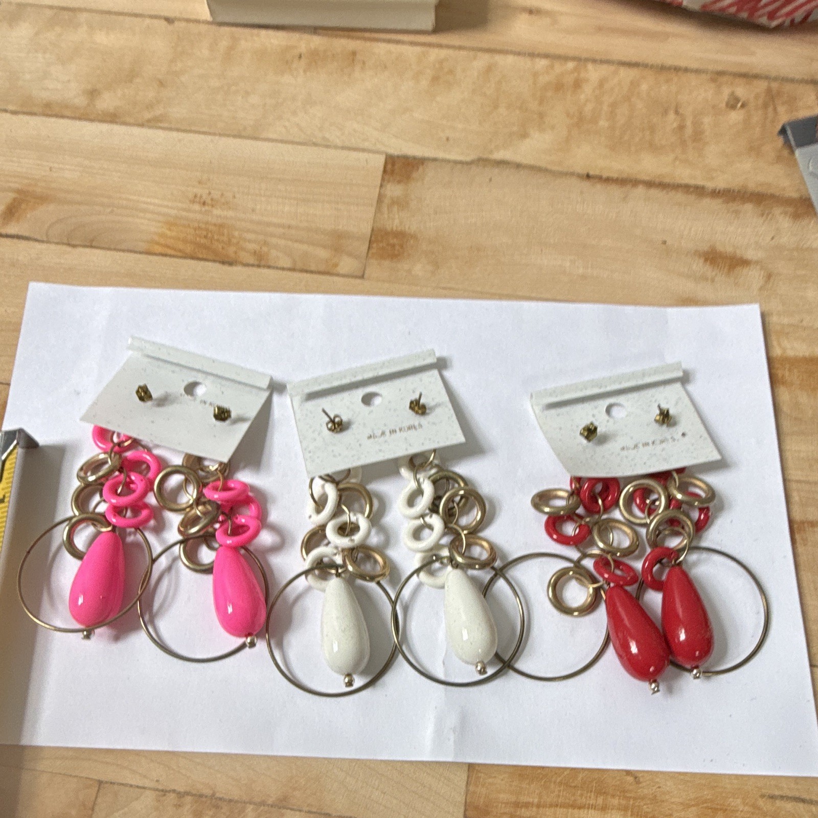 Multicolor Teardrop Dangle Earrings Lot of 3 Pairs Plastic Metal No Stone