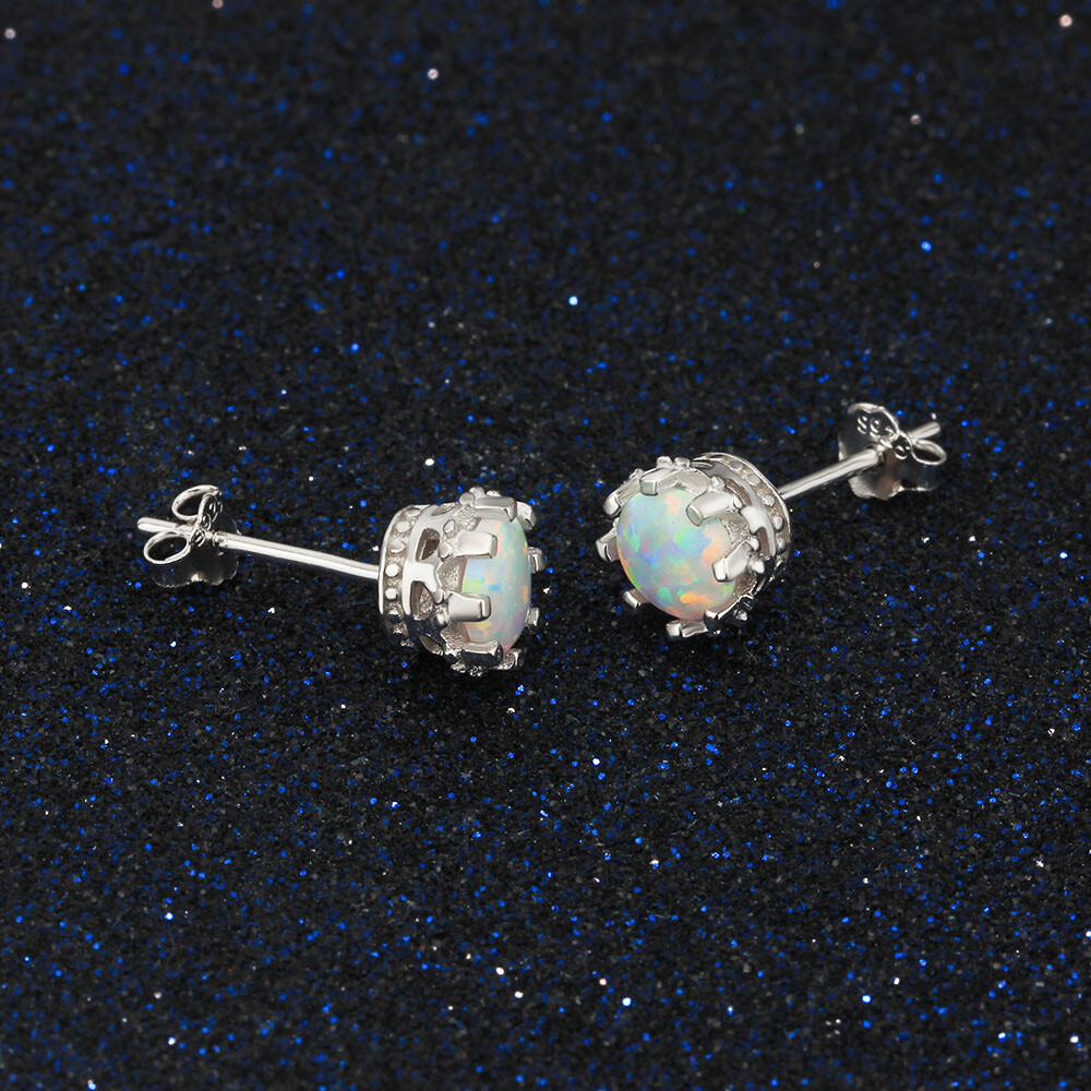 NEW Simple and Elegant 925 Silver Stud Earrings, White, Blue, Pink Fire Opal