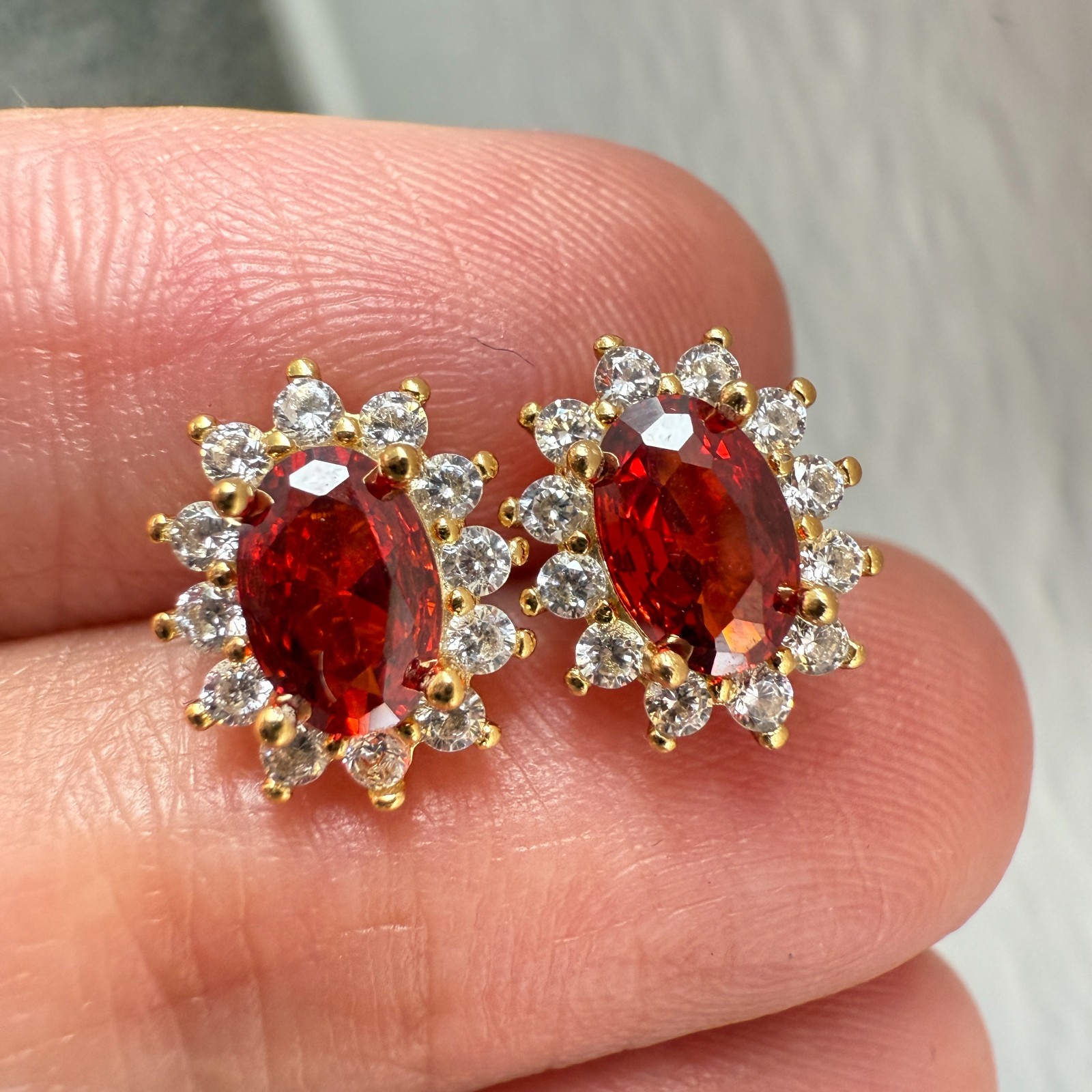 925 Sterling Silver Earrings 6x4mm Natural Rhodolite Garnet Zircon Flower Gift
