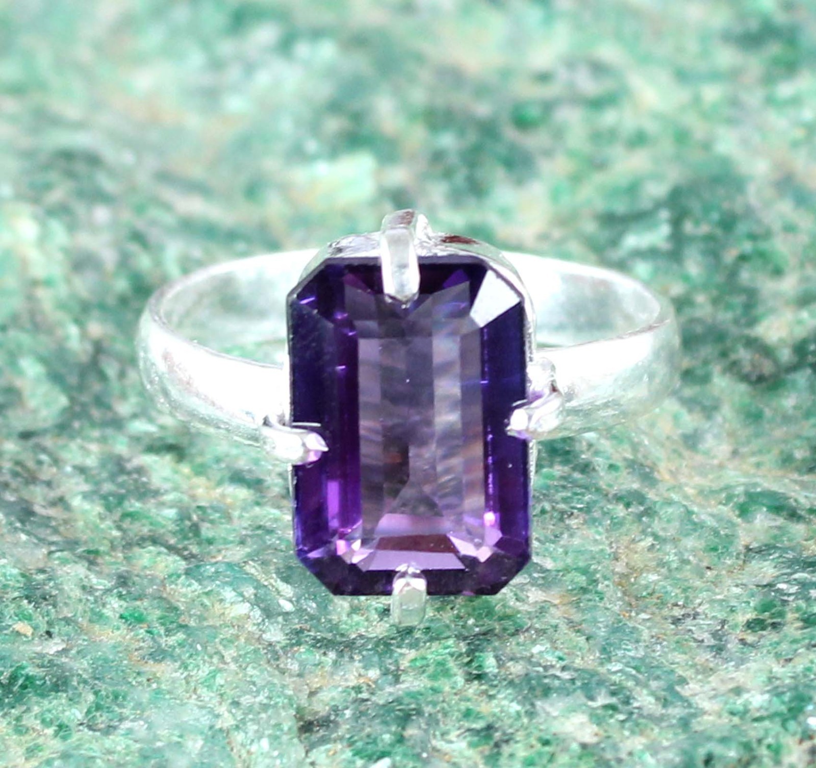 Natural Boysenberry Sapphire 8.05 Ct Emerald Cut Gemstone Ring Memorial Day Gift