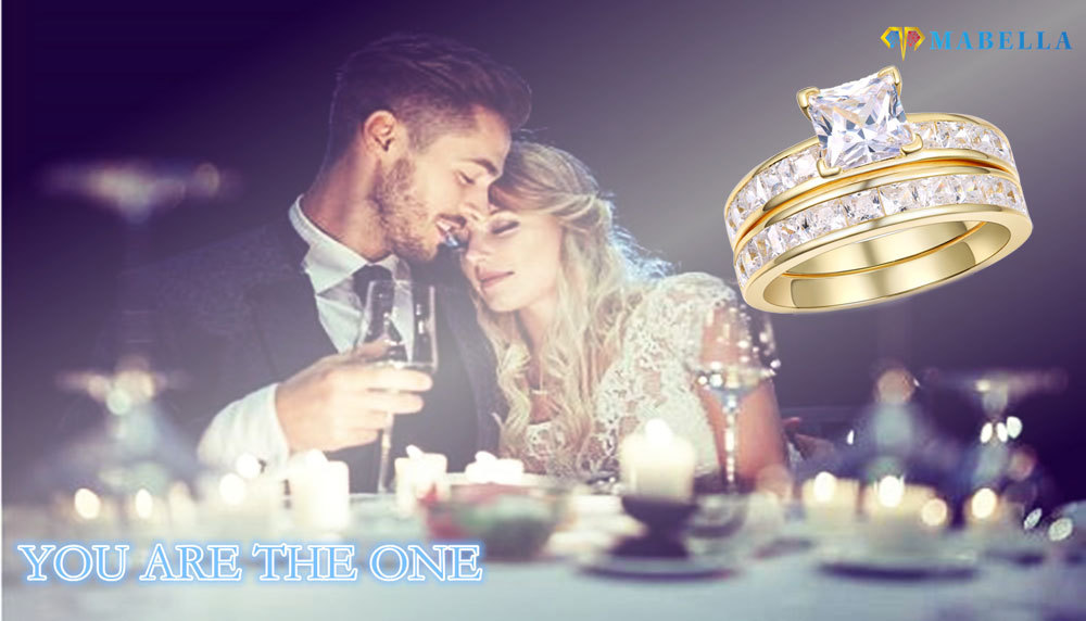 Women Wedding Ring 14K Gold Plated Sterling Silver Engagement Set SIZE 5,10
