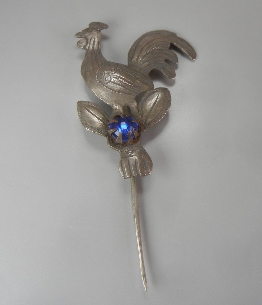 Vintage 4″ Tupu Shawl Stick Pin Peruvian South America Colonial Rooster