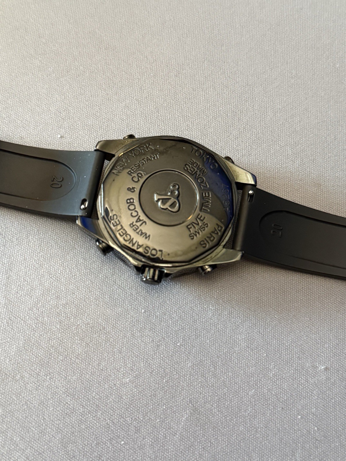 Jacob & Co Five Time Zone Quartz 40mm Black Diamond Dial A5267 NEEDS BATTERY