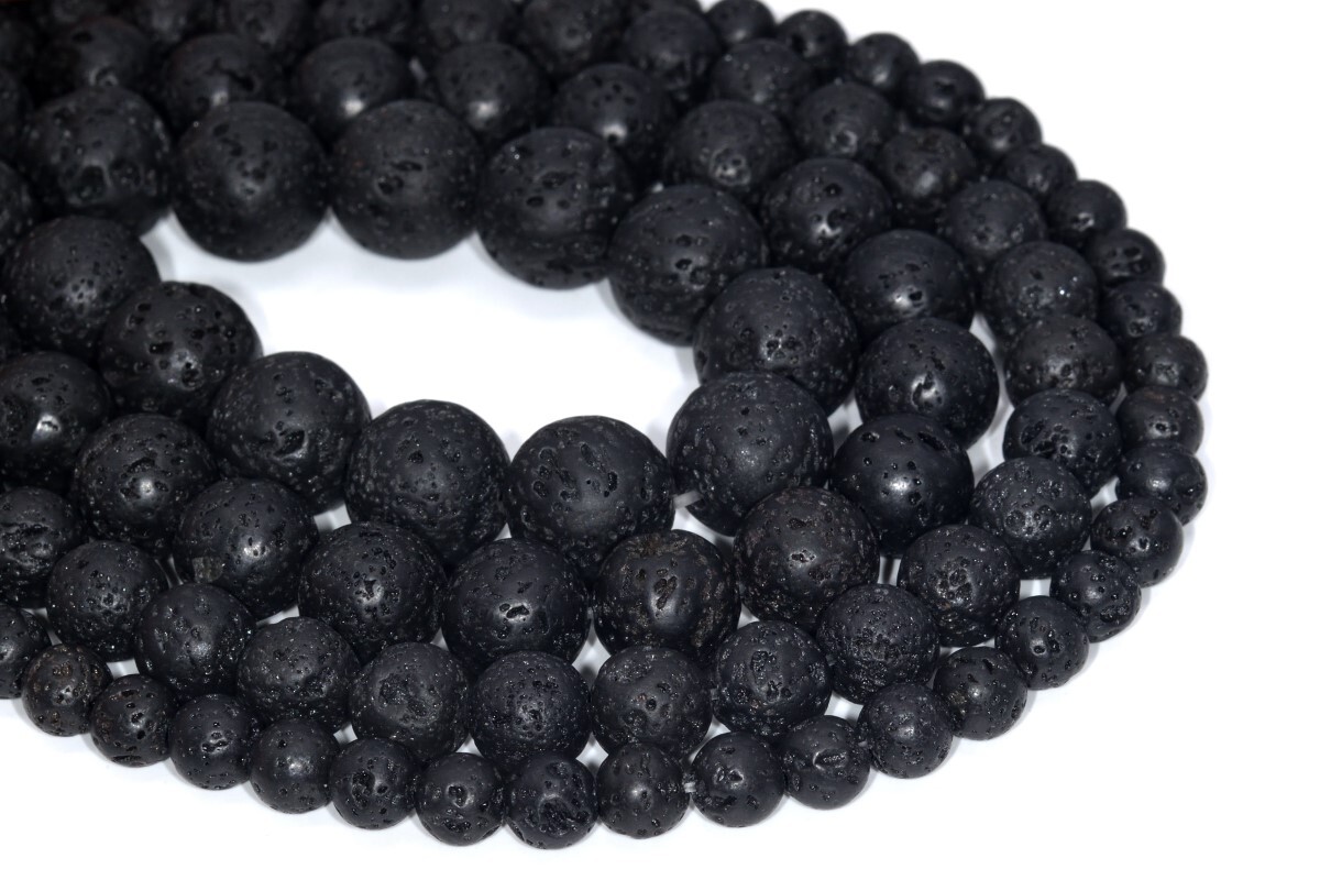 Natural Black Volcanic Lava Beads Grade AA Round Loose Beads 4/6/8/10/12MM