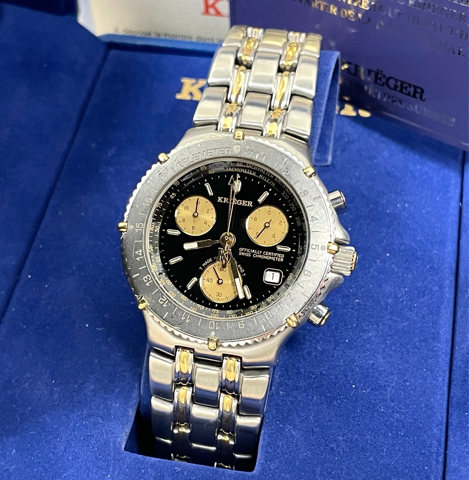Krieger Two Tone Chronograph Black Dial 1592 With Box and Papers 39mm