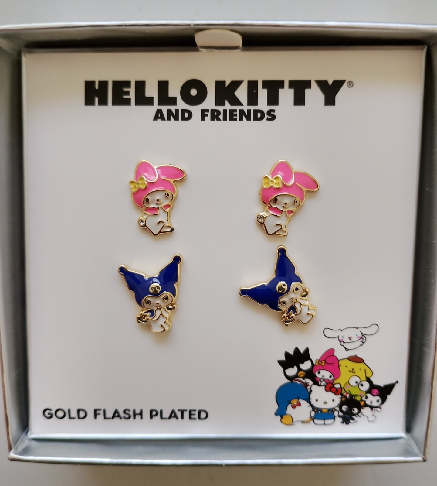 Hello Kitty And Friends Kuromi & My Melody Stud Earrings Set Gold Flash Plated